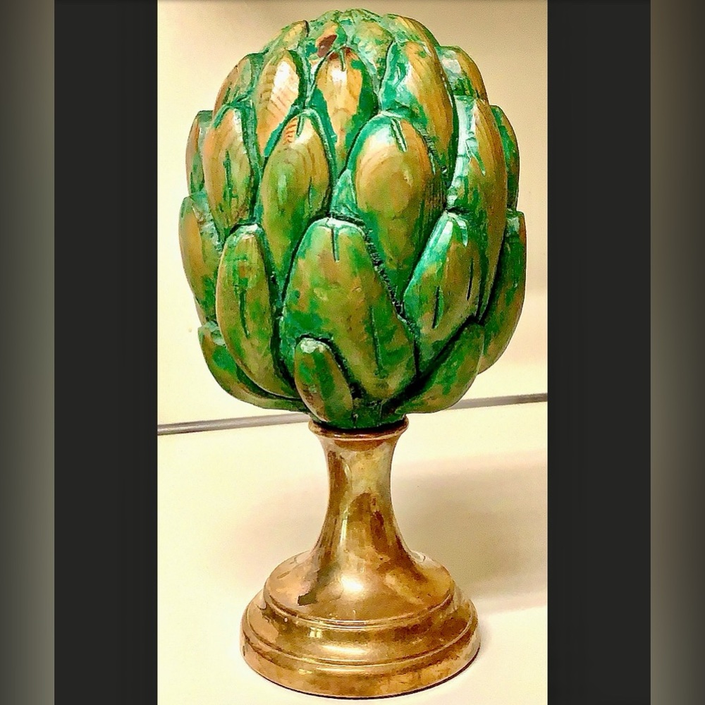 Vintage SARREID LTD SPAIN 13” Antique Wood Brass Decorative Artichoke Finial